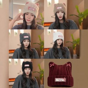 Cat-ear knit beanie with a bow, product photo from the seller