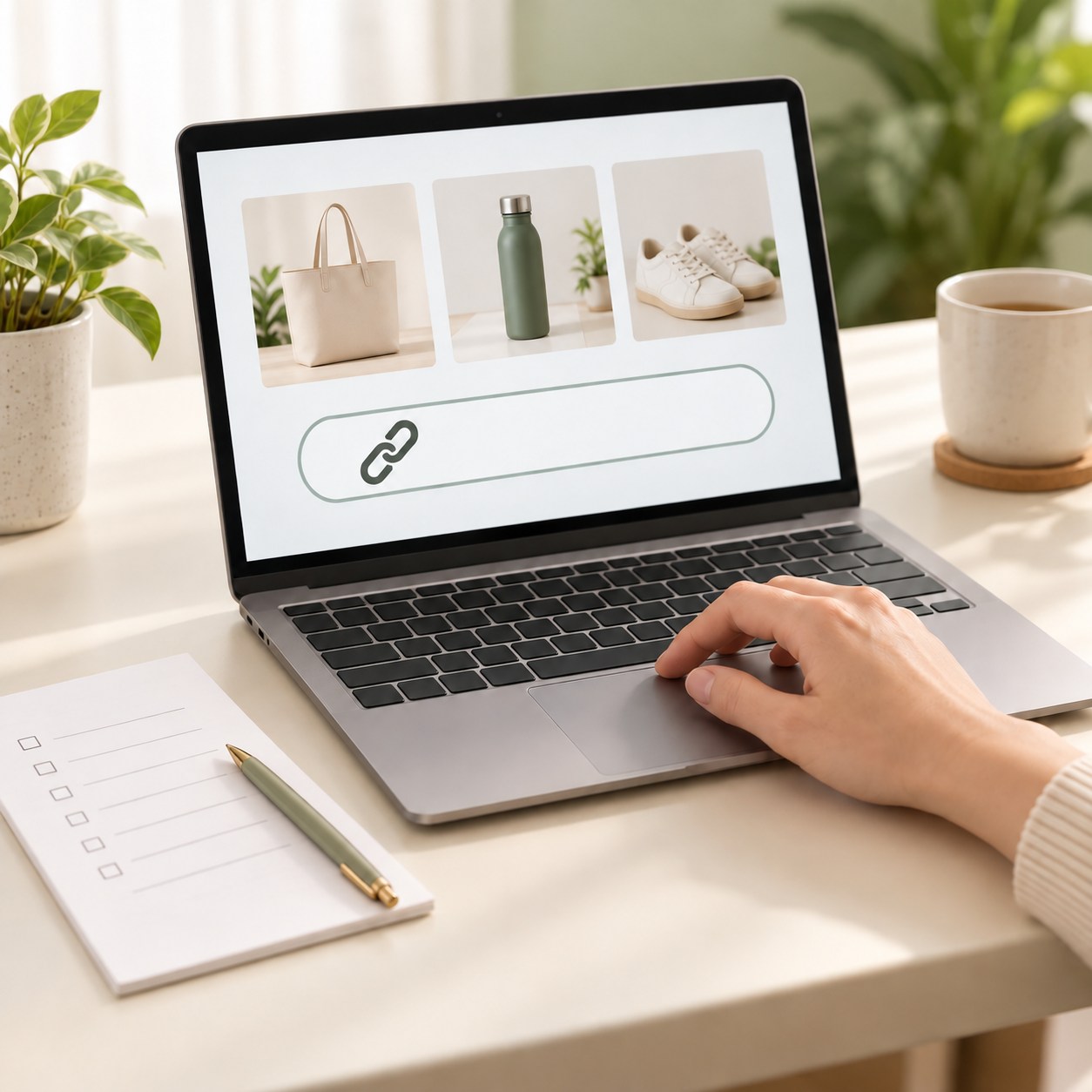 CNCartGo official service illustration: choosing a marketplace product on a laptop